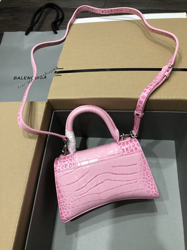 Balenciaga專櫃爆款大號手提女包 巴黎世家升級版鱷魚櫻花粉Hourglass沙漏包 fyj1668